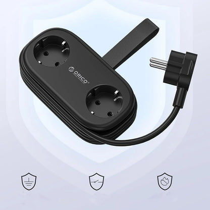Extensão Orico APP, 2 x Schuko - 2 x USB-A - 1 x USB-C, Preto