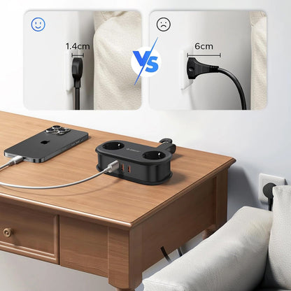 Extensão Orico APP, 2 x Schuko - 2 x USB-A - 1 x USB-C, Preto