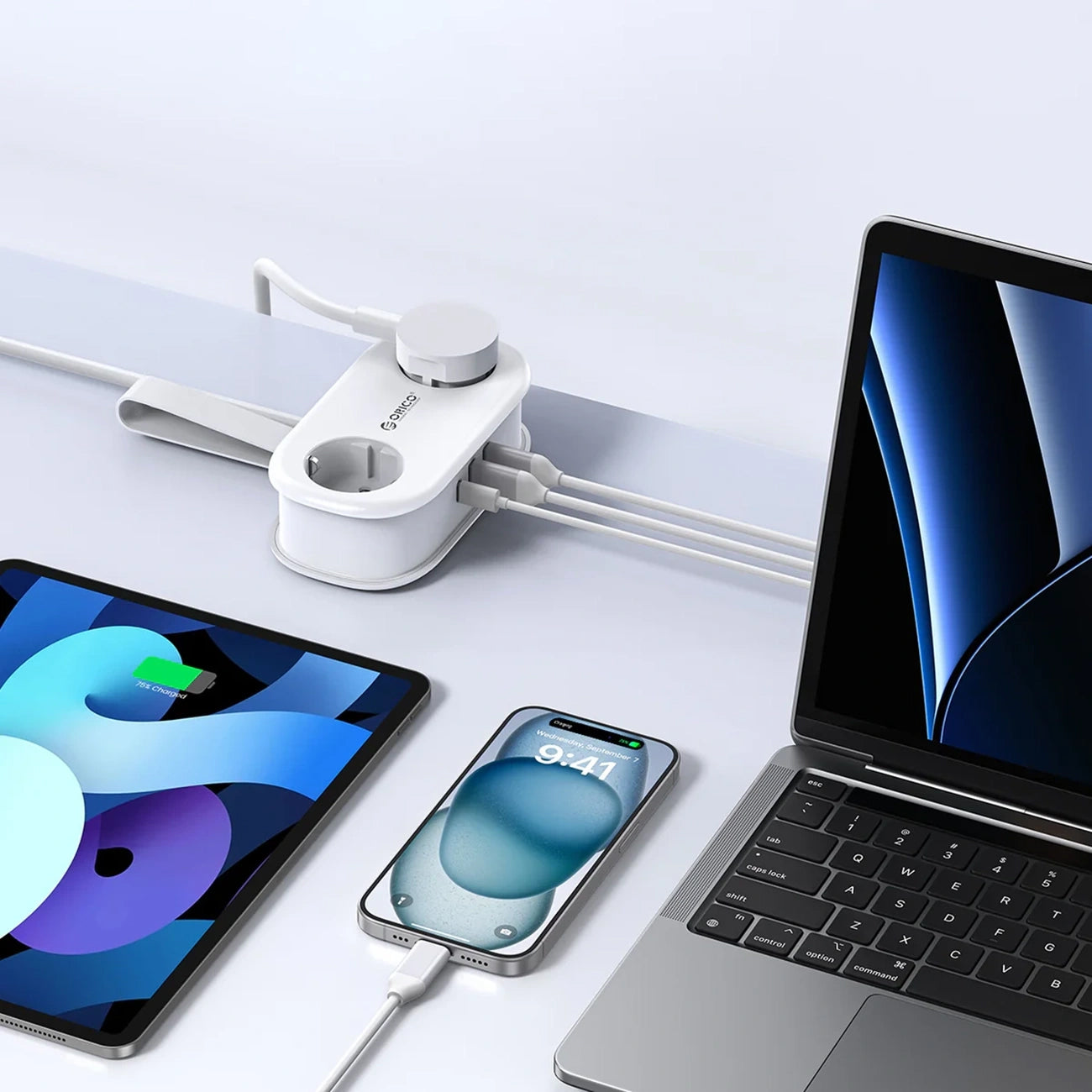 Extensão Orico APP, 2 x Schuko - 2 x USB-A - 1 x USB-C, Branco