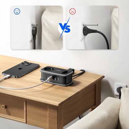 Extensão Orico APP, 1 x Schuko - 1 x Tomada - 2 x USB-A - 1 x USB-C, Preto Cinzento