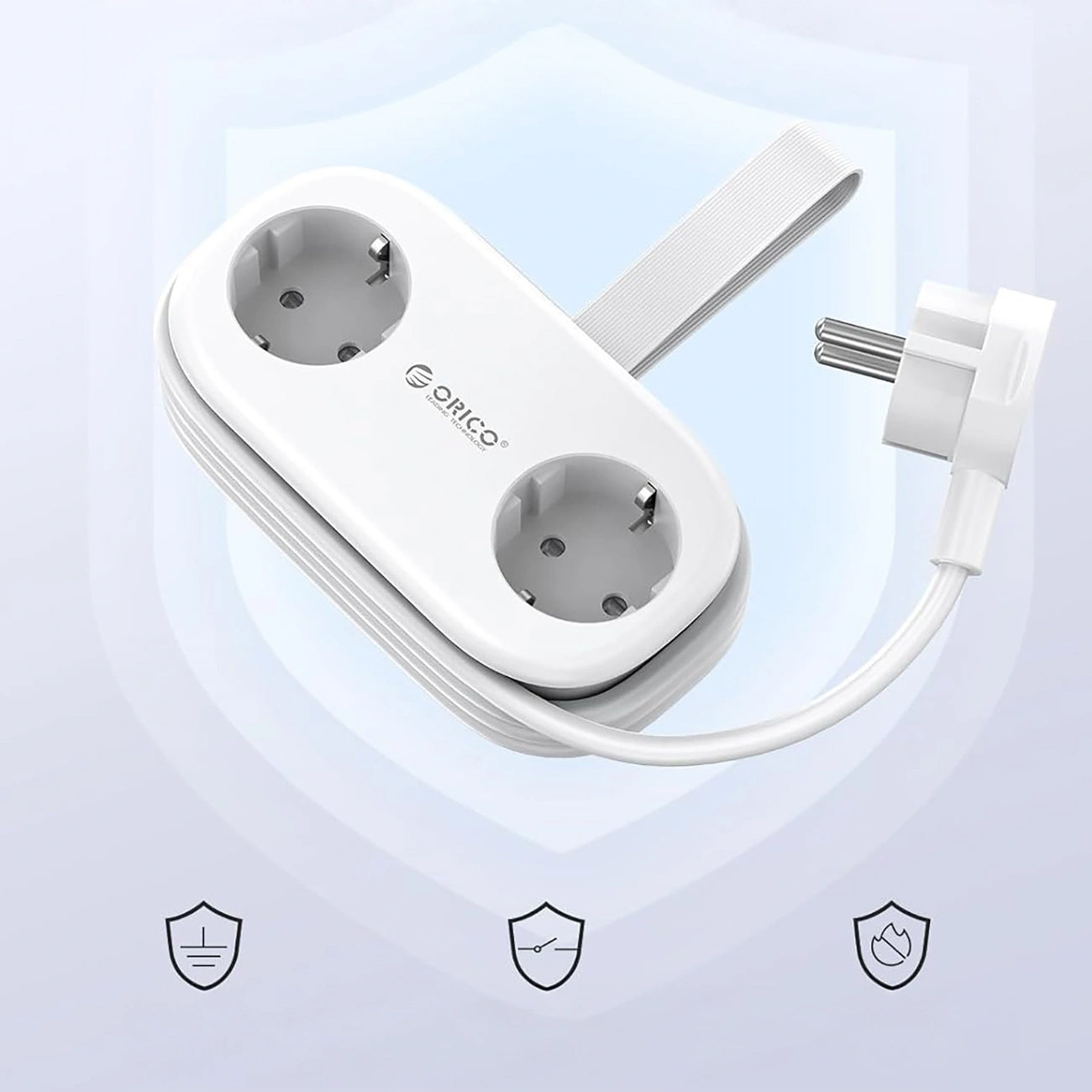 Extensão Orico APP, 2 x Schuko - 2 x USB-A - 1 x USB-C, Branco