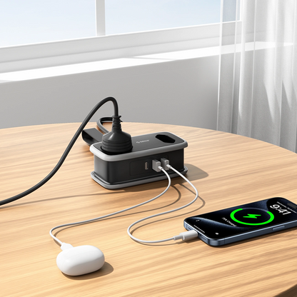 Extensão Orico APP, 1 x Schuko - 1 x Tomada - 2 x USB-A - 1 x USB-C, Preto Cinzento