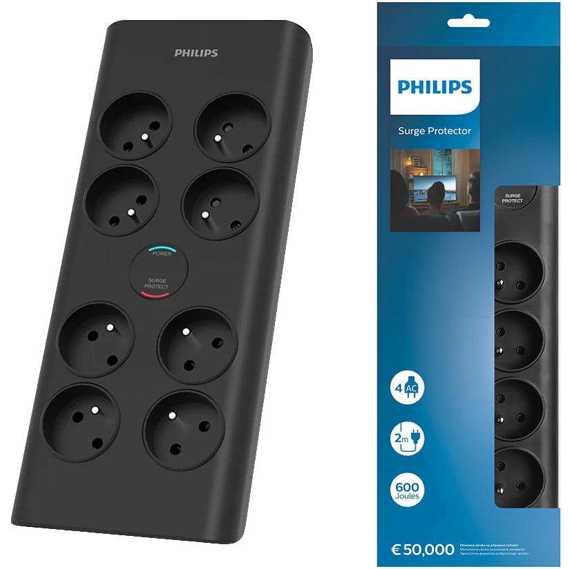 Cabo de extensão Philips, 8 x Schuko, preto PHIL-SPN7080BA/60 