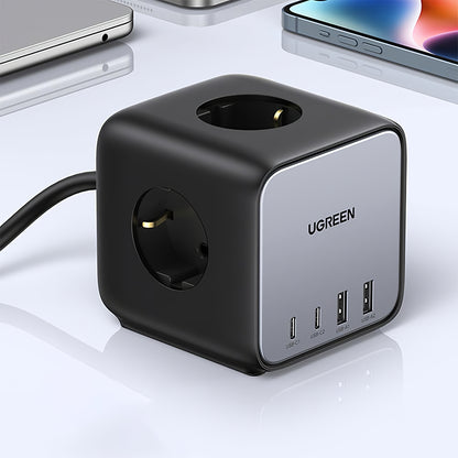 Carregador de rede UGREEN CD268, 65 W, 4,5 A, 2 x USB-A - 2 x USB-C - 3 x Schuko, cinzento