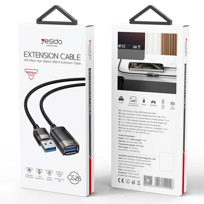Extensão USB Yesido GS26, 1.5m, Cinza