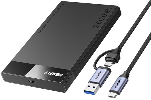 Rack Benfei para HDD / SSD SATA 2.5 polegadas, USB-A / USB-C, Preto