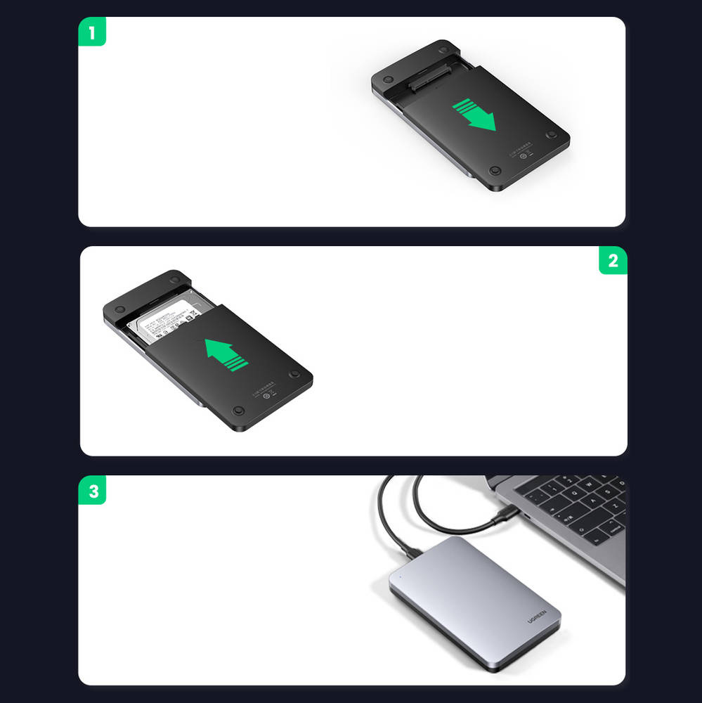 Rack UGREEN CM300 para HDD / SSD SATA 2,5 polegadas, USB 3.1, cinzento 