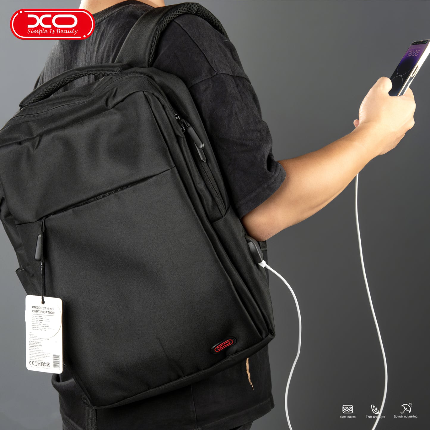 Mochila XO Design CB02 Mochila para computador portátil de 15,6 polegadas CB02, Preto