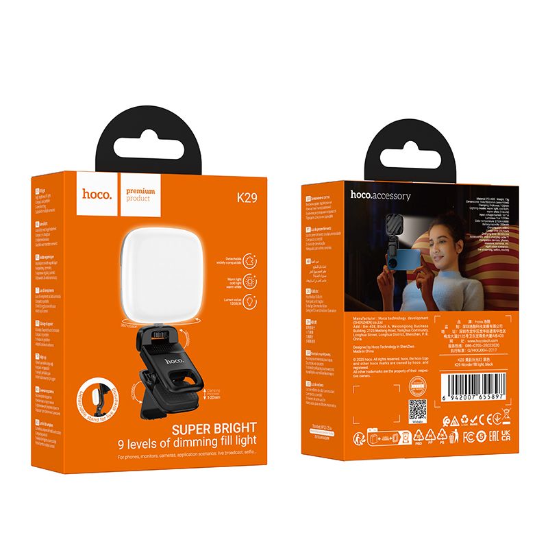 Selfie Light HOCO K29, Universal, Preto