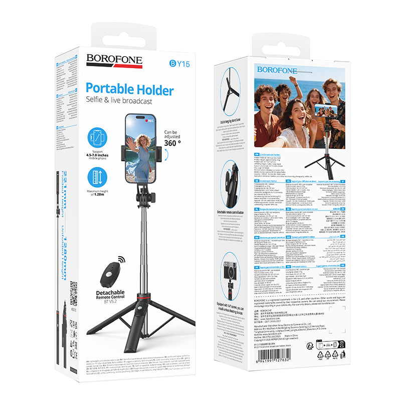 Selfie Stick Bluetooth Borofone BY15 Throne, 4,5 polegadas - 7 polegadas, Preto