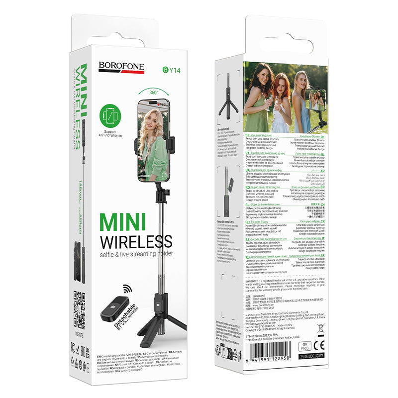 Selfie Stick Bluetooth Borofone BY14 Graceful, 4,5 polegadas - 7 polegadas, Preto