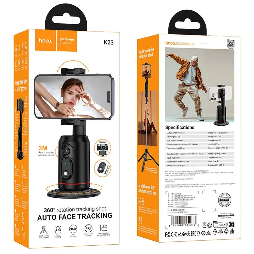 Suporte HOCO K23 Face Tracking 360, Universal, Preto