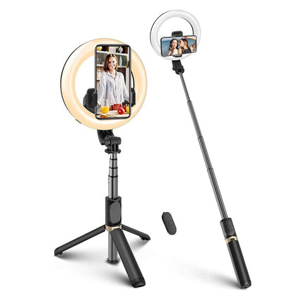 Selfie Stick Bluetooth Techsuit Q07 Ring Light, Universal, Preto
