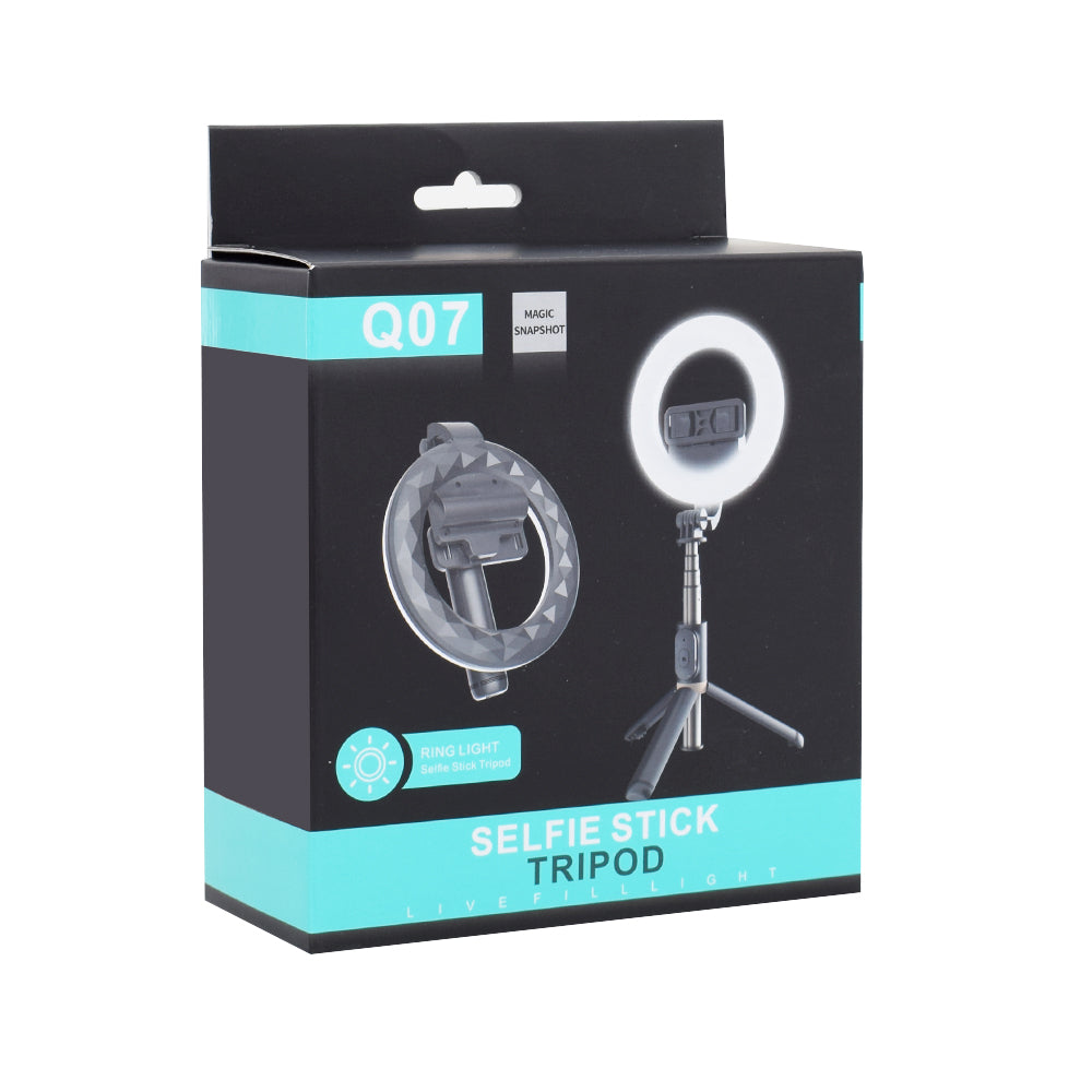 Selfie Stick Bluetooth Techsuit Q07 Ring Light, Universal, Preto