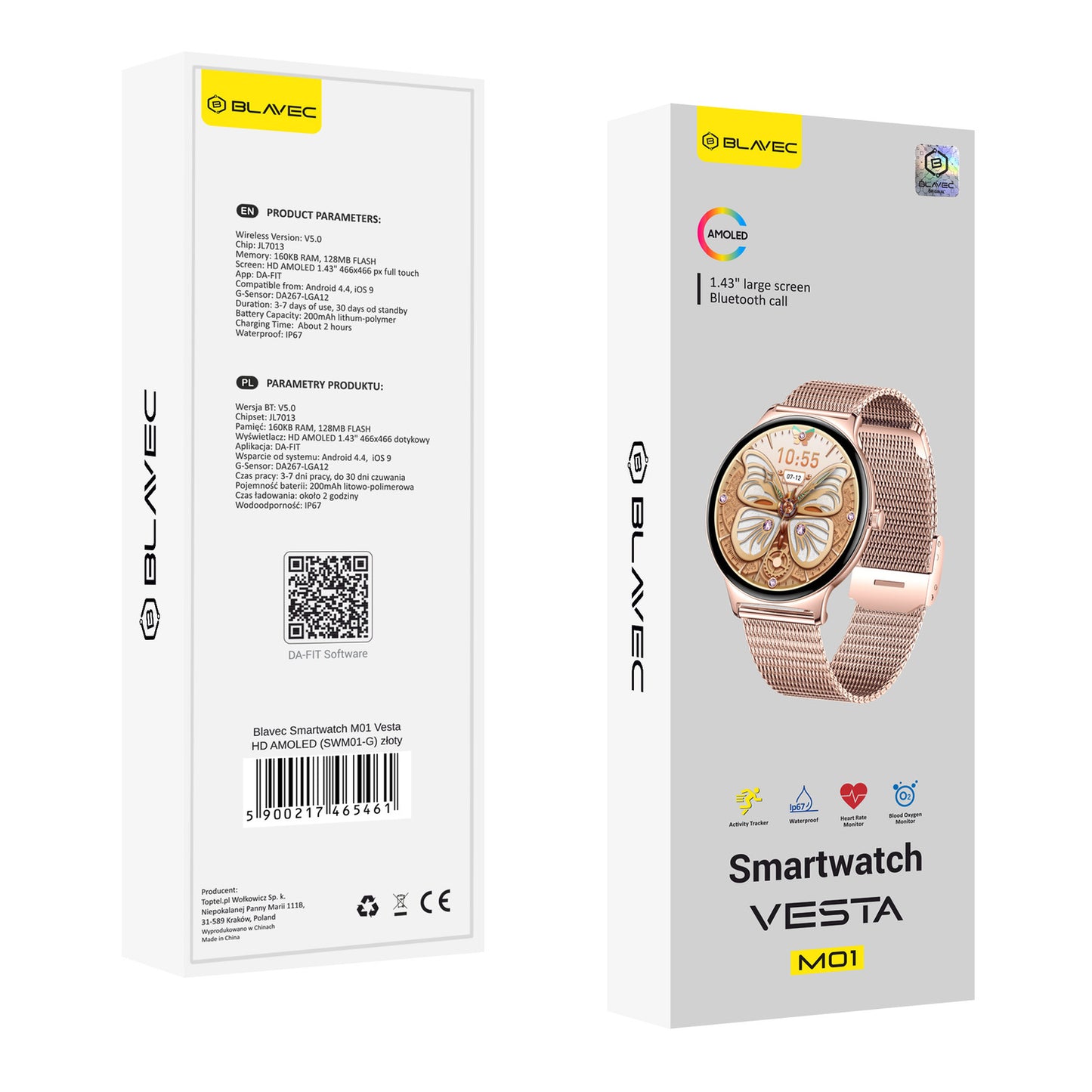 Smartwatch Blavec M01 Vesta Call, Rosa Dourado