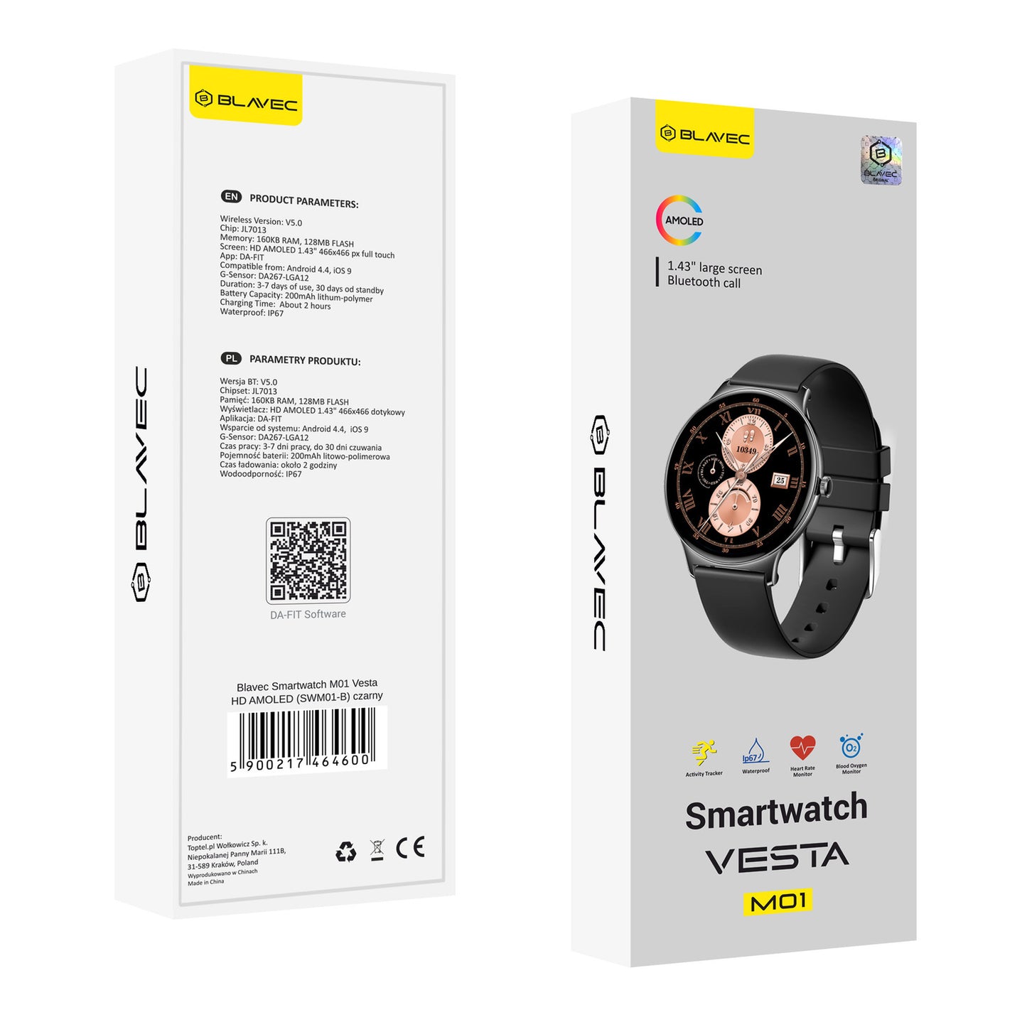 Smartwatch Blavec M01 Vesta Call, Preto