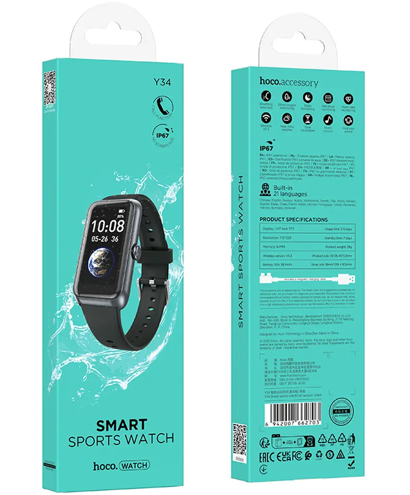 Smartwatch HOCO Y34 Call, Preto