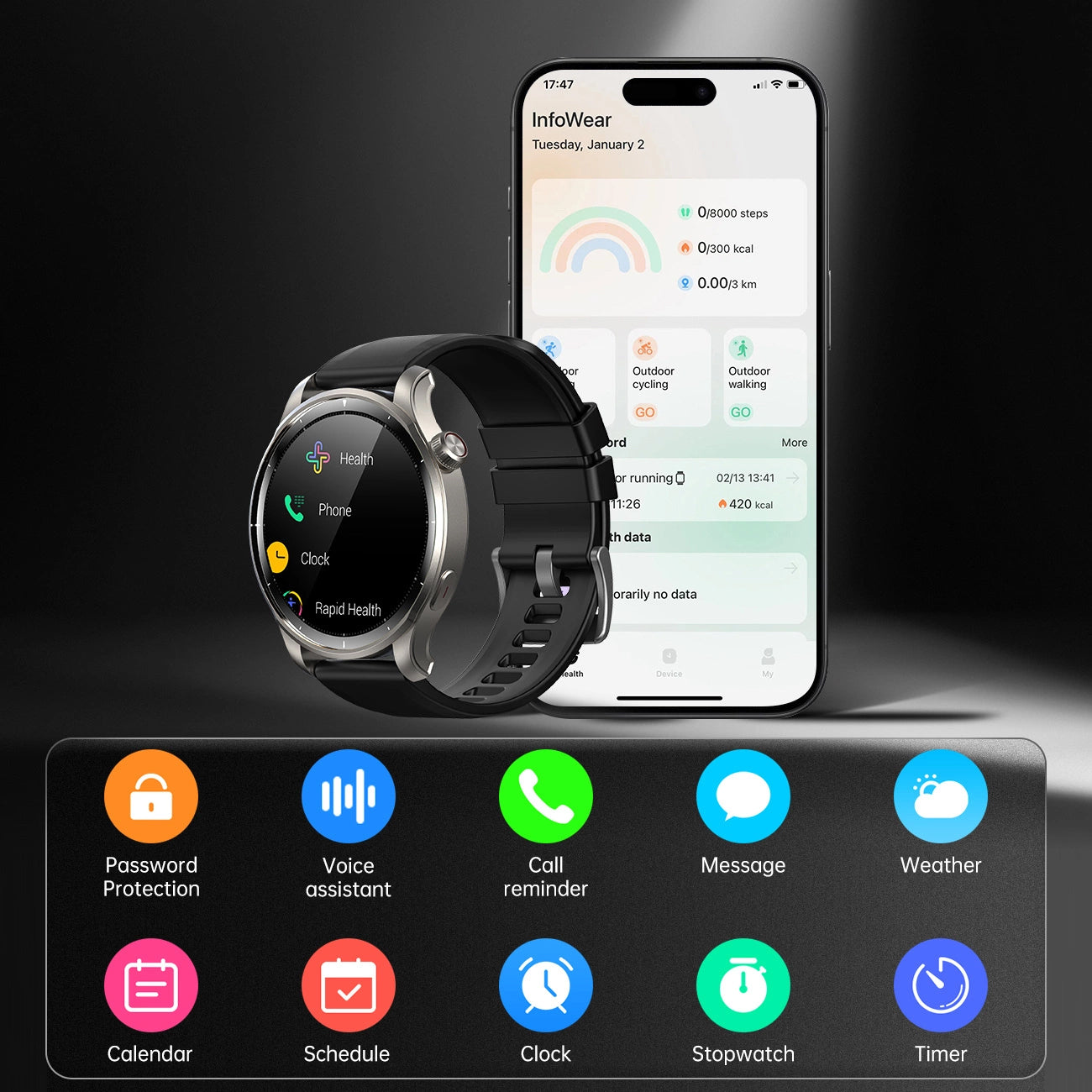 Smartwatch Joyroom JR-FV1, Cinzento