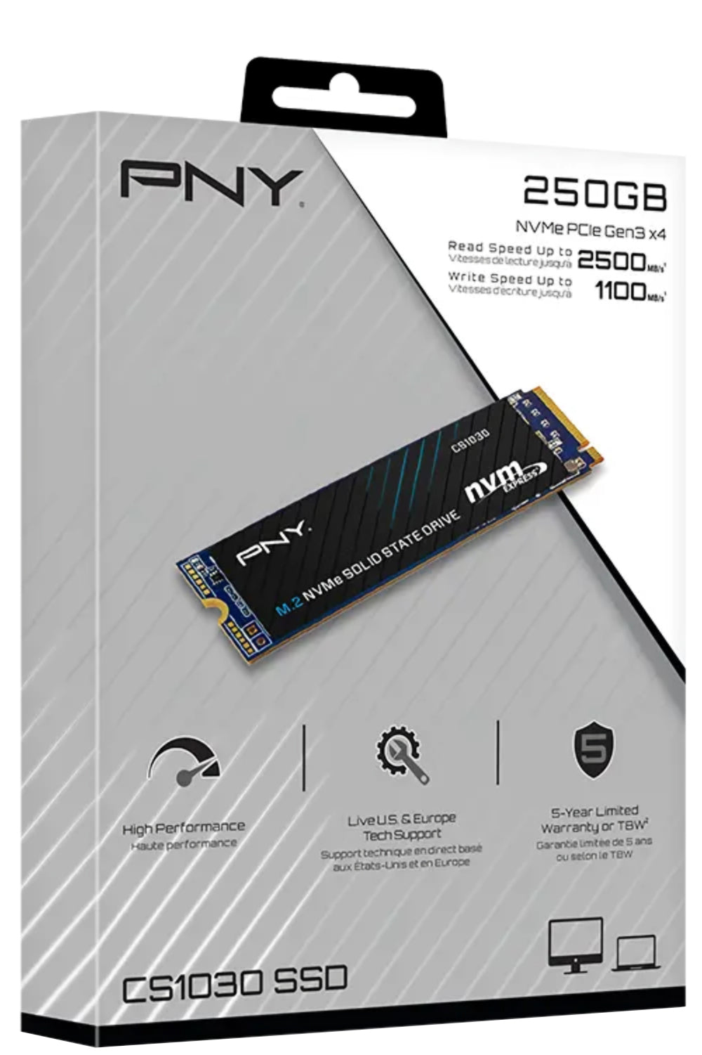 Unidade de Estado Sólido (SSD) PNY CS1030, 250GB, NVMe M.2 2280, PCIe M280CS1030-250-RB