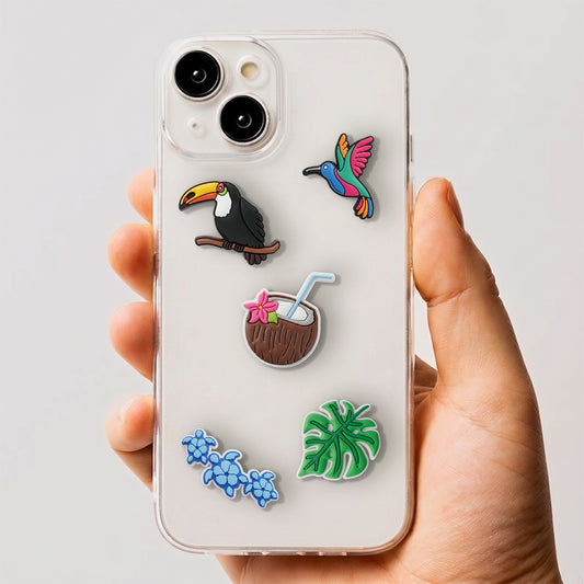 Autocolante 3D OEM Tropical Birds para Capa de Telemóvel / Tablet, Conjunto de 5 peças, Multicolor