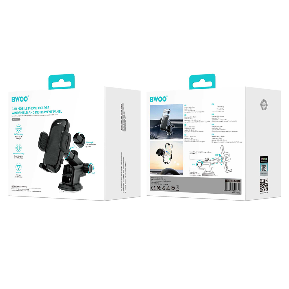 Suporte Auto BWOO BO-ZJ125, 4.7 polegadas - 6.7 polegadas, Preto