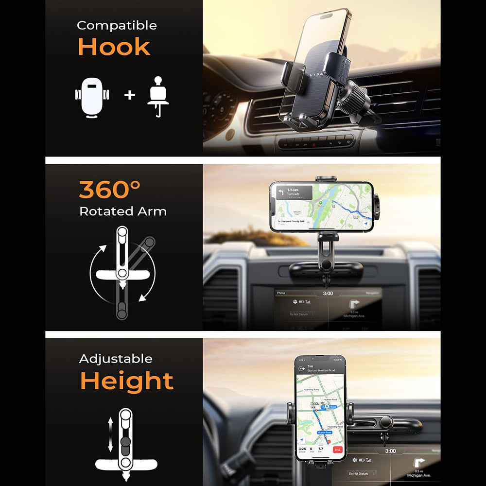 Suporte Auto Lisen 2em1, 4.7inch - 7.2inch, Preto YL0222040016