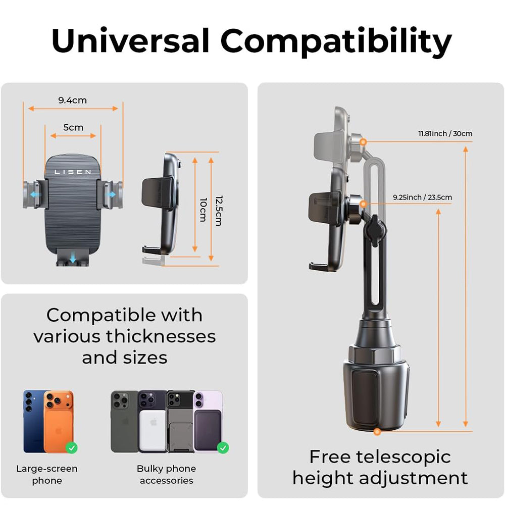 Suporte Auto Lisen para Telefone / Tablet, 4.5inch - 12.9inch, Preto YL0223070048