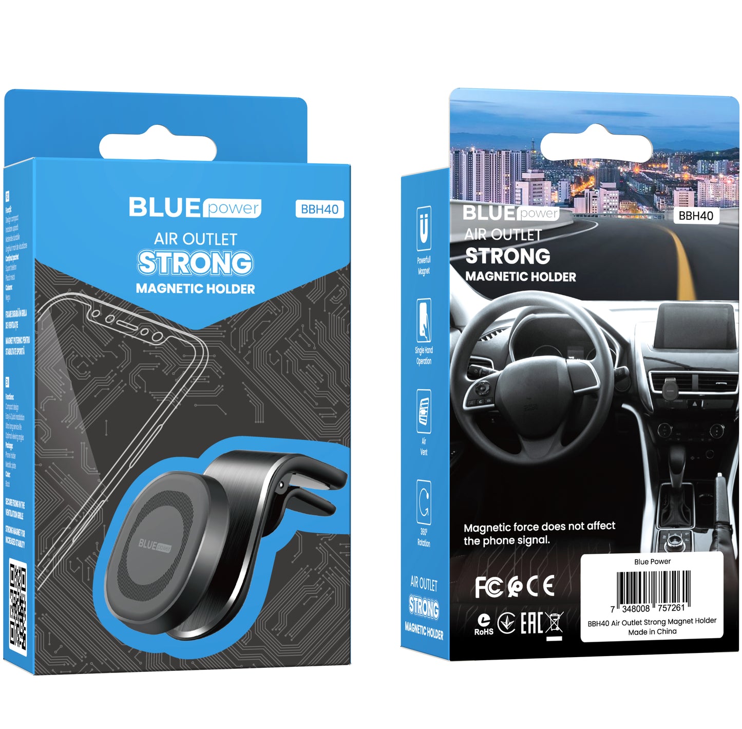 Suporte magnético para automóvel BLUE Power BBH40 Kyle Air, Universal, Preto