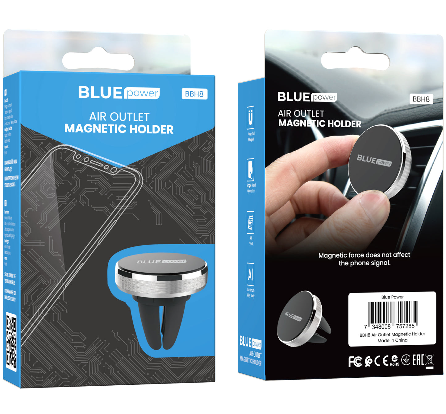 BLUE Power BBH8 Air Magnetic Car Holder, Universal, Preto