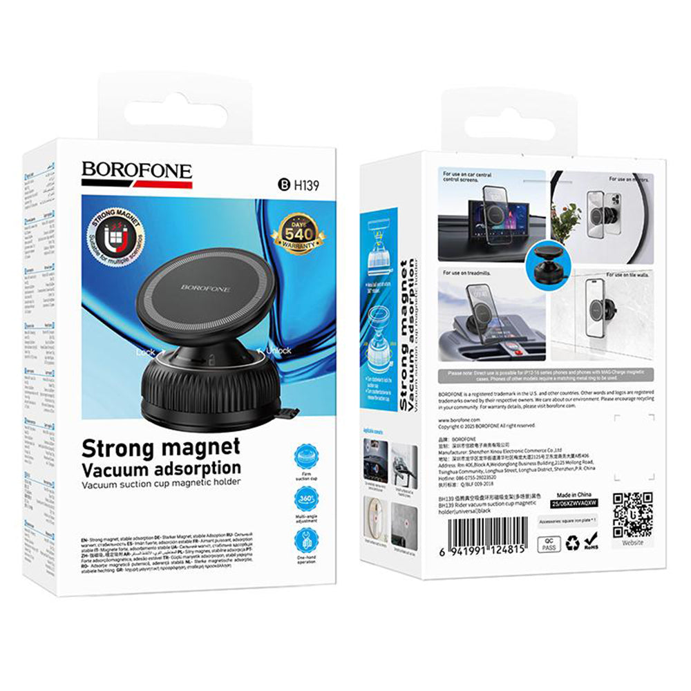 Suporte Automóvel Magnético Borofone BH139 Rider, 4.5 polegadas - 7 polegadas, Preto