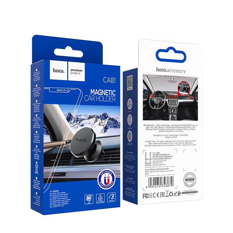 Suporte Automóvel Magnético HOCO A81 Ligue Air Vent, Universal, Preto