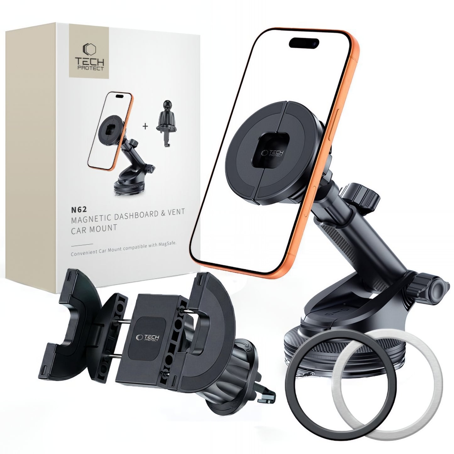 Suporte Auto Magnético Tech-Protect N62 2in1, Universal, Preto