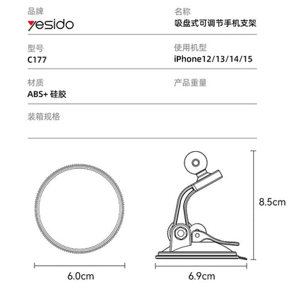 Suporte Auto Magnético Yesido C177, Universal, Preto