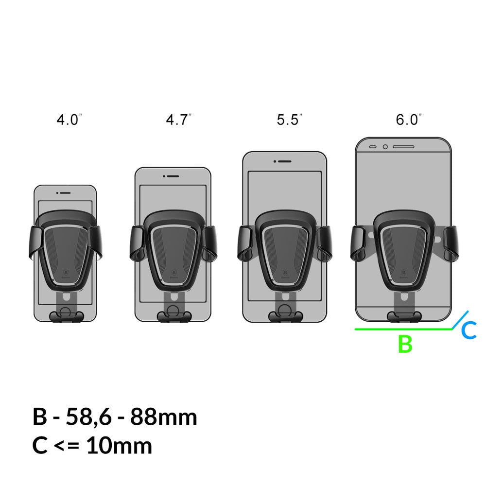 Baseus Suporte para automóvel com ventilação por gravidade, 4 polegadas - 6 polegadas, preto SUYL-01