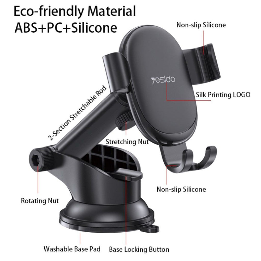 Suporte Auto Yesido C120, 4 polegadas - 6.5 polegadas, Preto