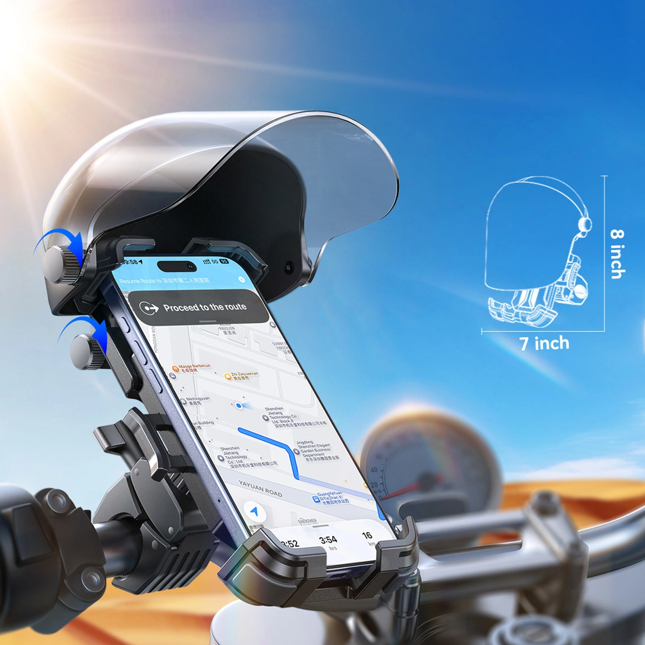 Suporte para Bicicleta e Motociclo com Protetor Solar Joyroom JR-ZS526, 4.7polegadas - 7polegadas, Preto