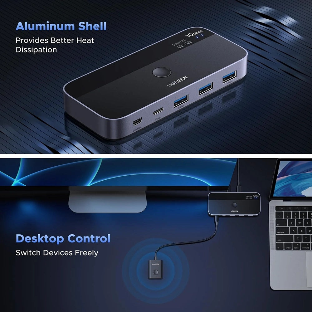 Switch USB UGREEN CM691 (45784), 3 x USB-A 3.2 - 1 x USB-C - 1 x miniUSB, Preto