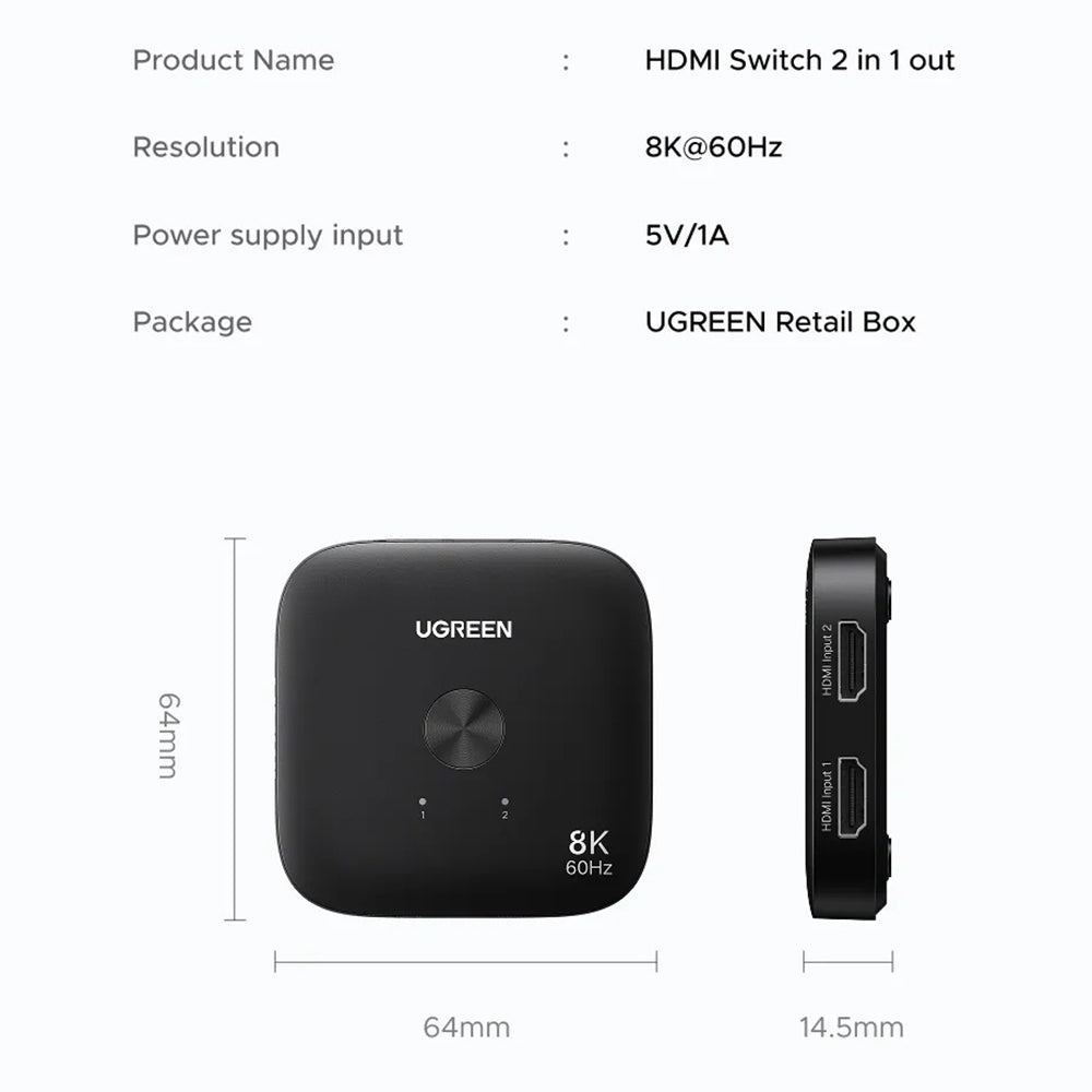 Switch Video HDMI UGREEN 65877, Preto