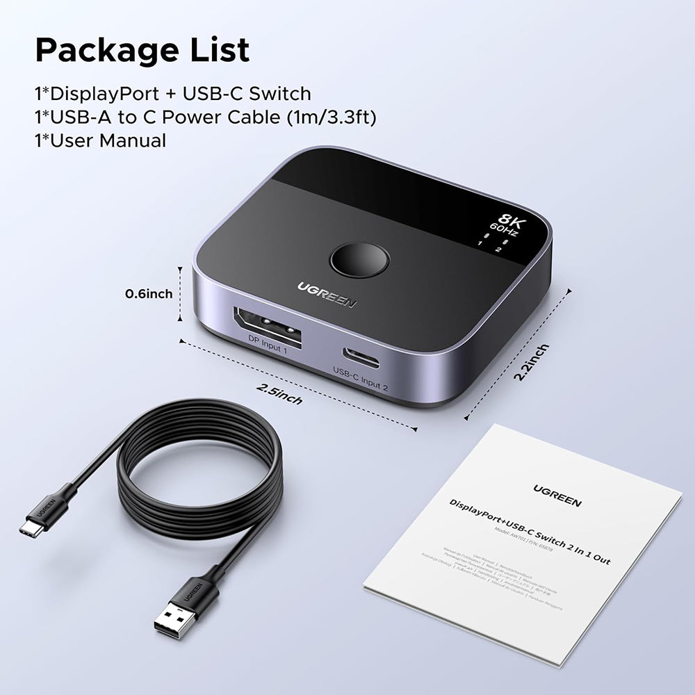 Switch Video DisplayPort / USB-C UGREEN 65878, Preto