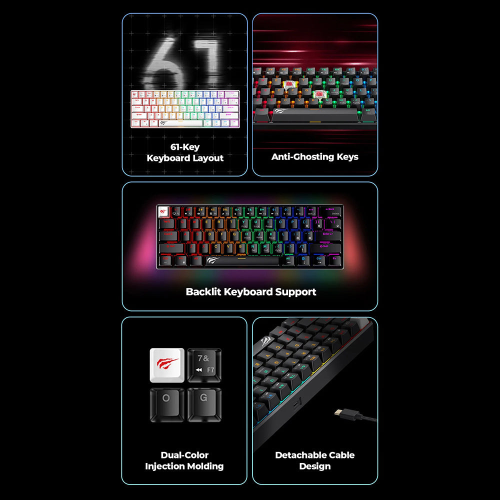 Teclado Gaming HAVIT KB903L, RGB, 1.8m, Branco