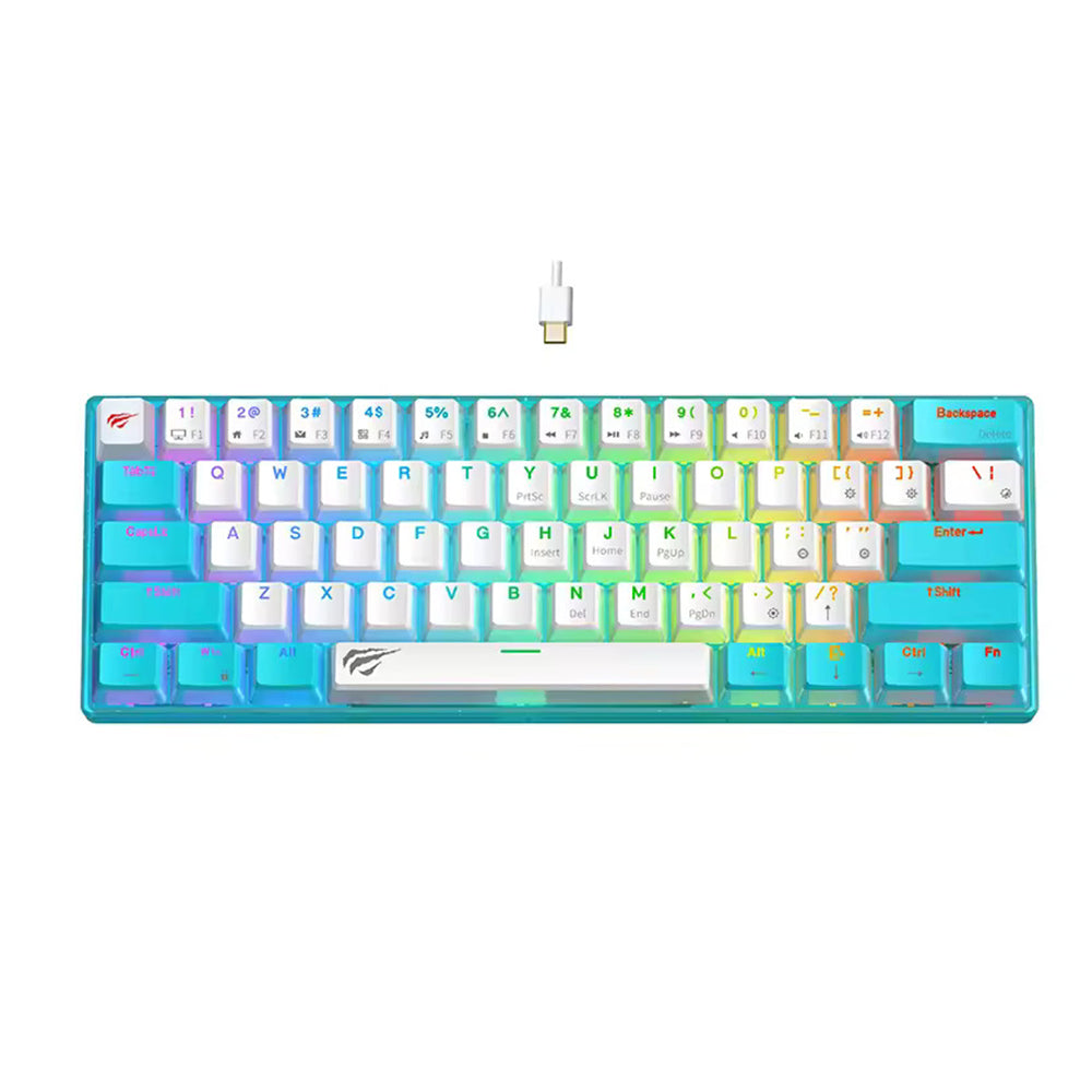 Teclado Gaming HAVIT KB903L, RGB, 1.8m, Azul Branco