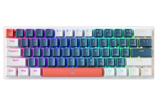 Teclado Gaming Com Fios USB Machenike K500-B61 Mecânico, RGB, Azul Branco