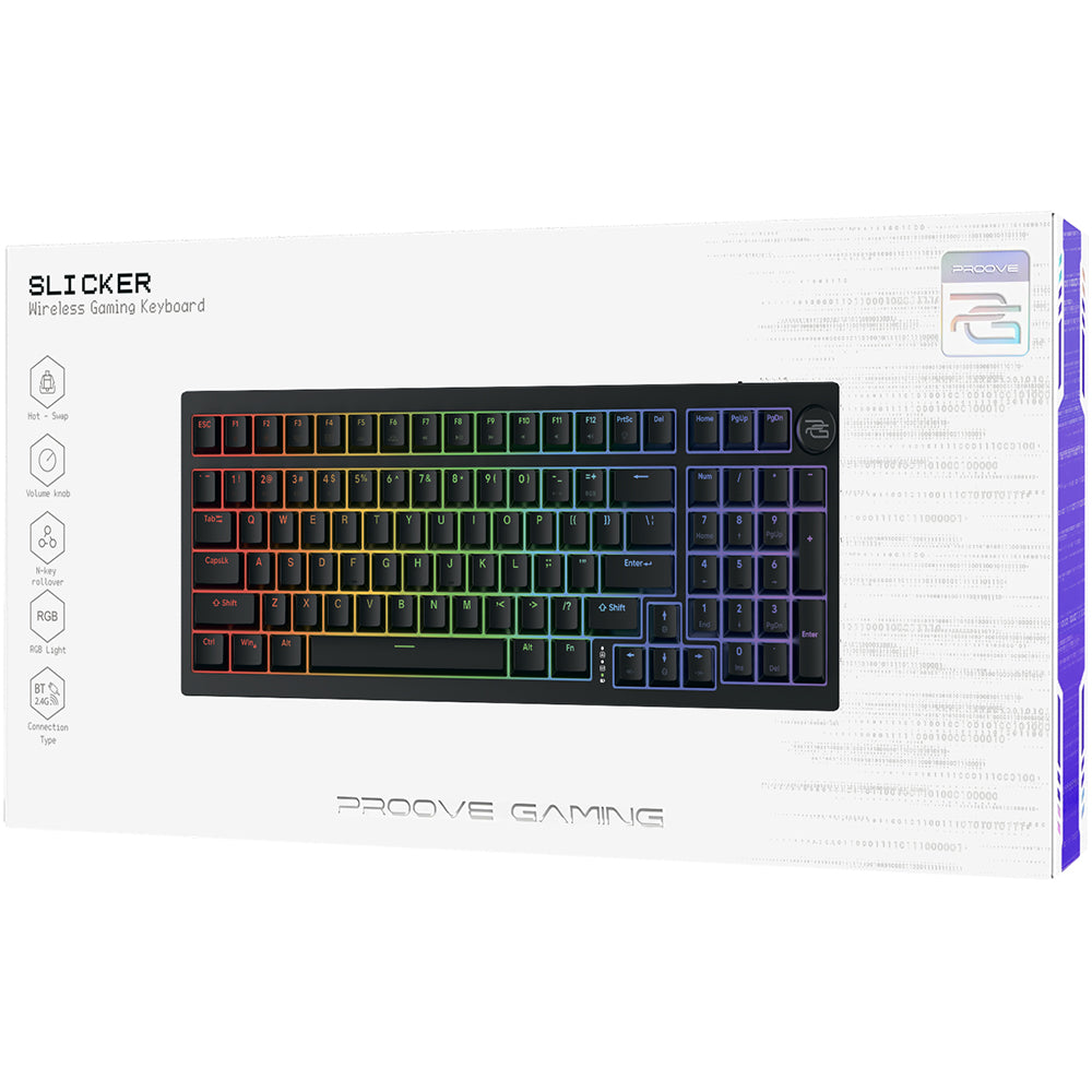 Teclado Gaming Wireless Proove Slicker, RGB, BT / Wi-Fi / Com fios, 1.8m, Preto WKSLEN00022401