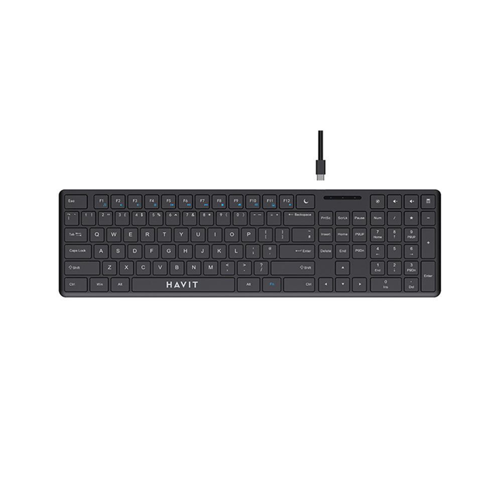 Teclado Wired USB HAVIT KB252, USB-C, 1.5m, Preto