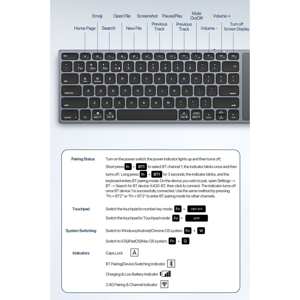 Teclado Wireless DUX DUCIS LK, BT / Wi-Fi, Preto