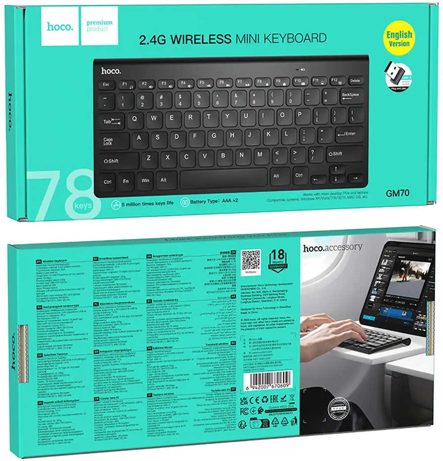 Teclado Wireless HOCO GM70, Preto