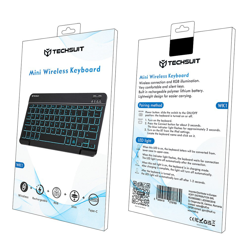 Teclado Wireless Techsuit WK1, RGB, Preto