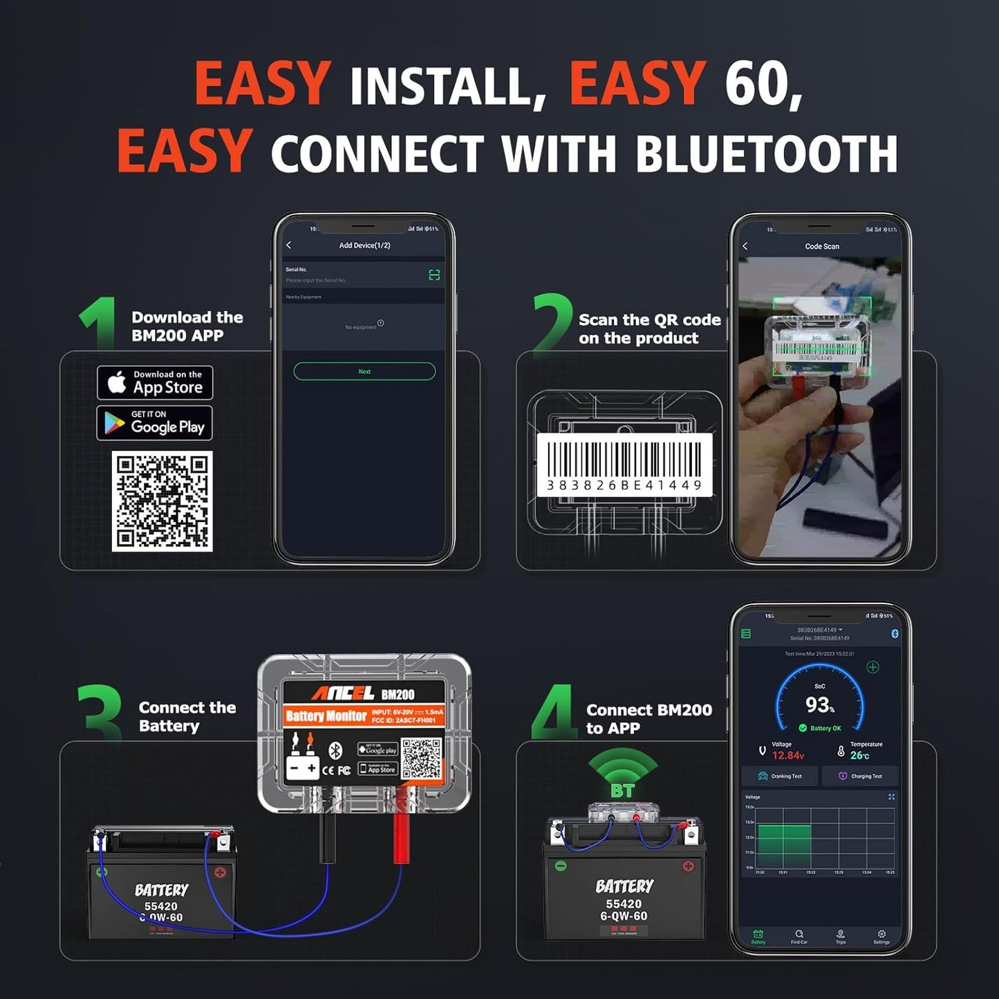 Tester Bluetooth Monitorização Bateria Automóvel Ancel BM200