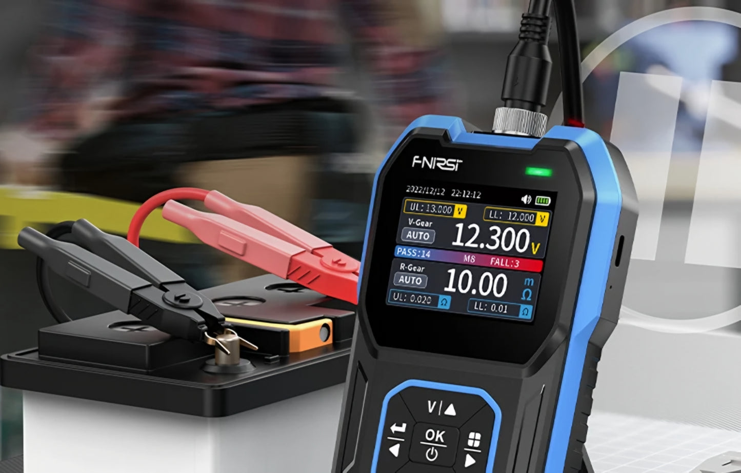 Tester de Serviço Fnirsi HRM-10 para medição da resistência interna e tensão da bateria / acumulador