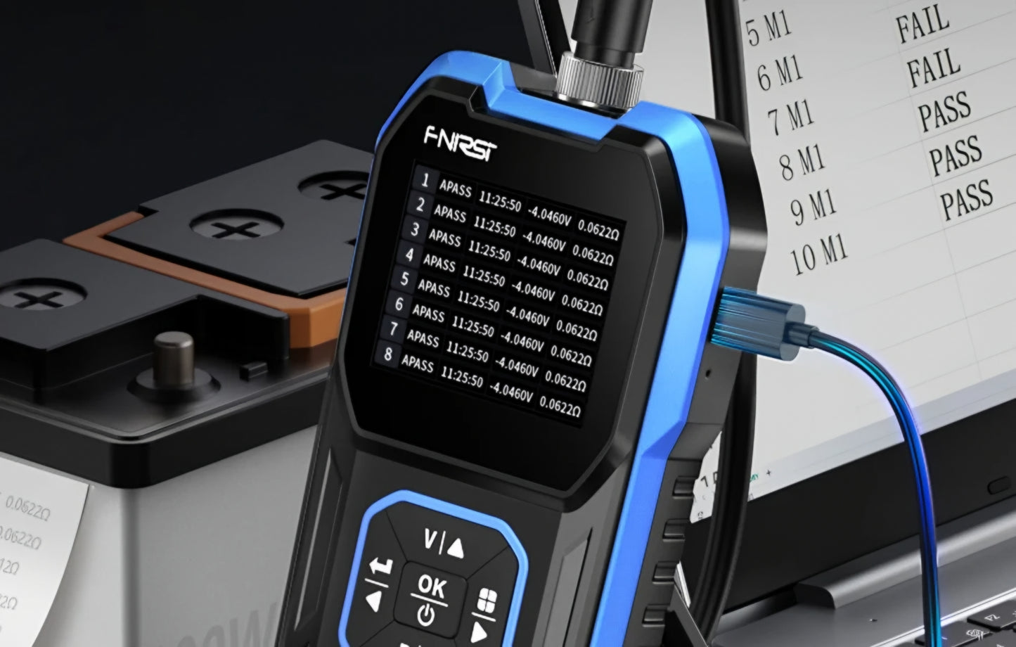 Tester de Serviço Fnirsi HRM-10 para medição da resistência interna e tensão da bateria / acumulador